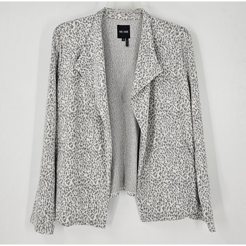 Nic+Zoe Neutral Classic Gray/White Animal Print Open Front Jacket/Cardigan Sz M
